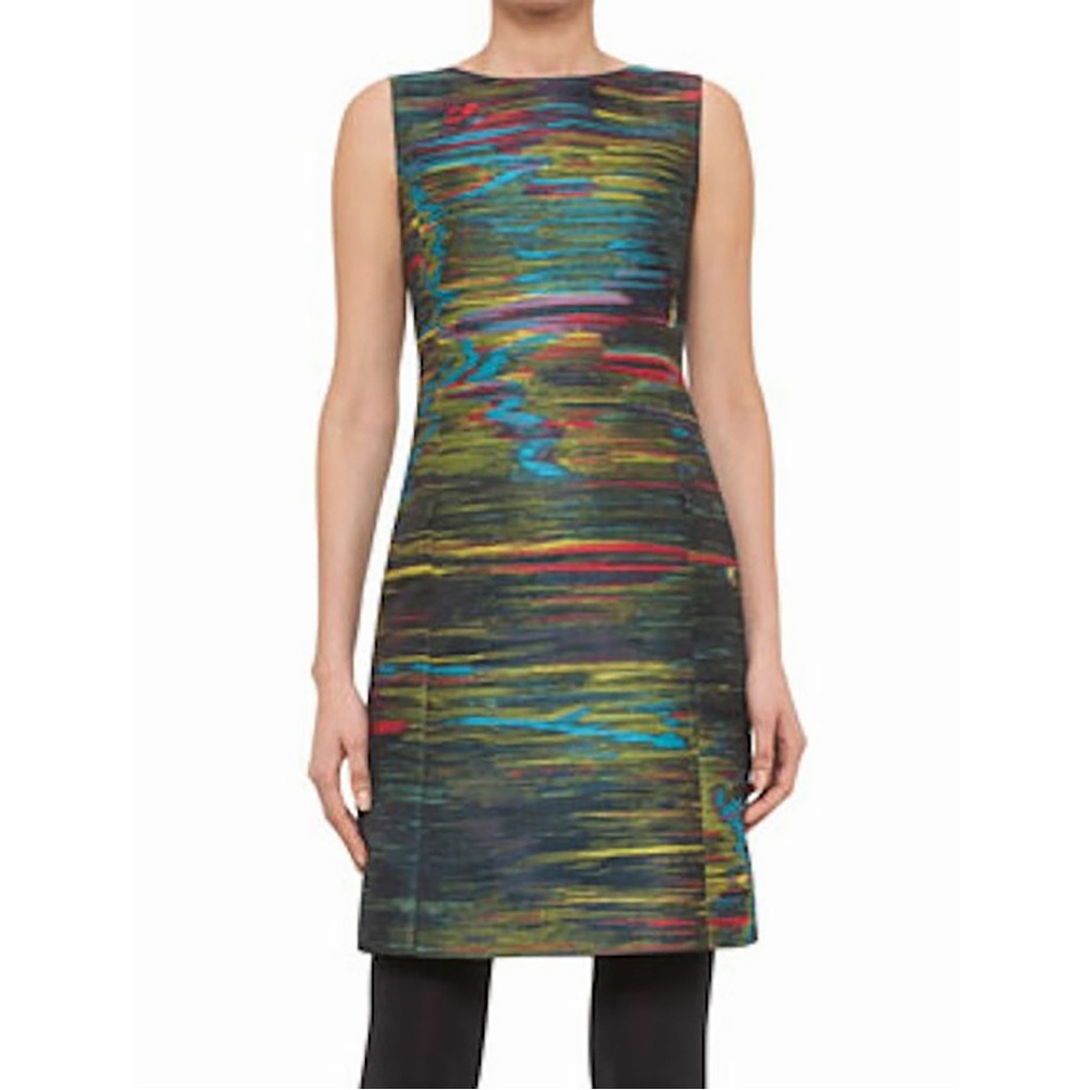 Akris Punto Northern Lights Print Shift Dress Space Dye Ikat Stripe 10